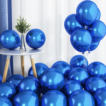 Chrome Blue Balloons, 50 Pcs 10 Inch Double-Layered Metallic Royal Blue Balloons, Shiny Thick Chrome Metallic Dark Blue Latex Helium Balloons For Boys Men Birthday Graduation Party Decoration Supplies