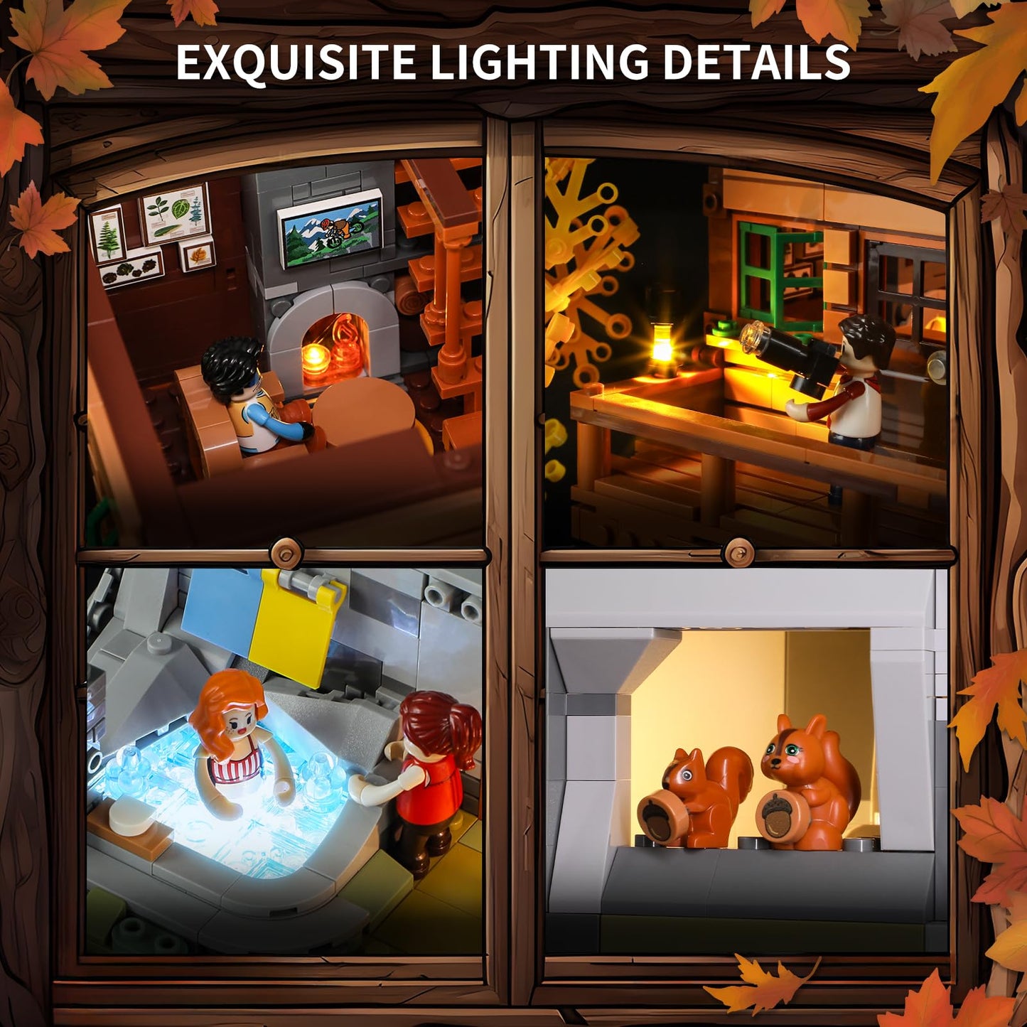 FUNWHOLE Mountain-Cabin Lighting Building Set - 2255 Pcs LED Light, Brown, Model F9035 for Adults and Teens