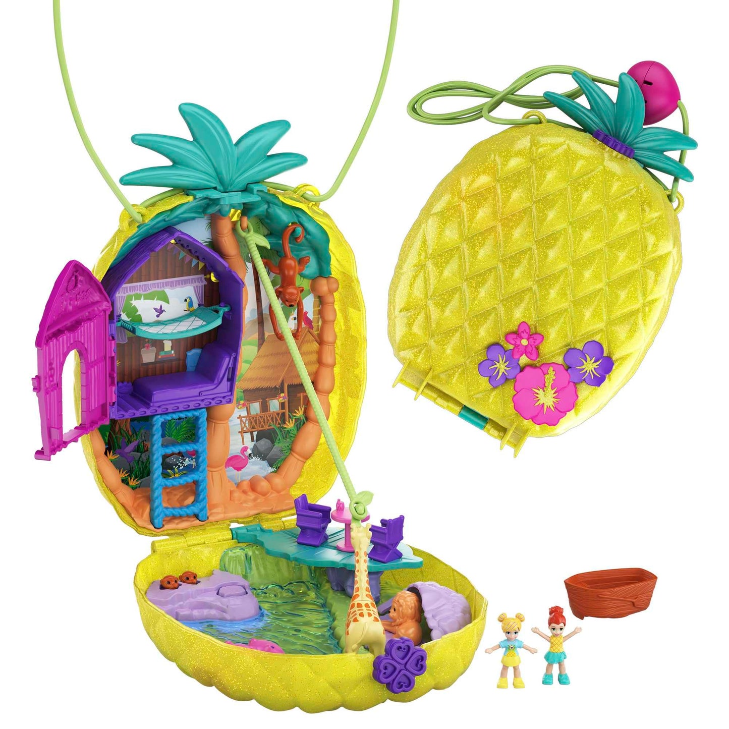 Polly Pocket 2-in-1 Travel Toy Playset with Micro Dolls, Pineapple Purse, Multicolor, Unique Size, Model GKJ64