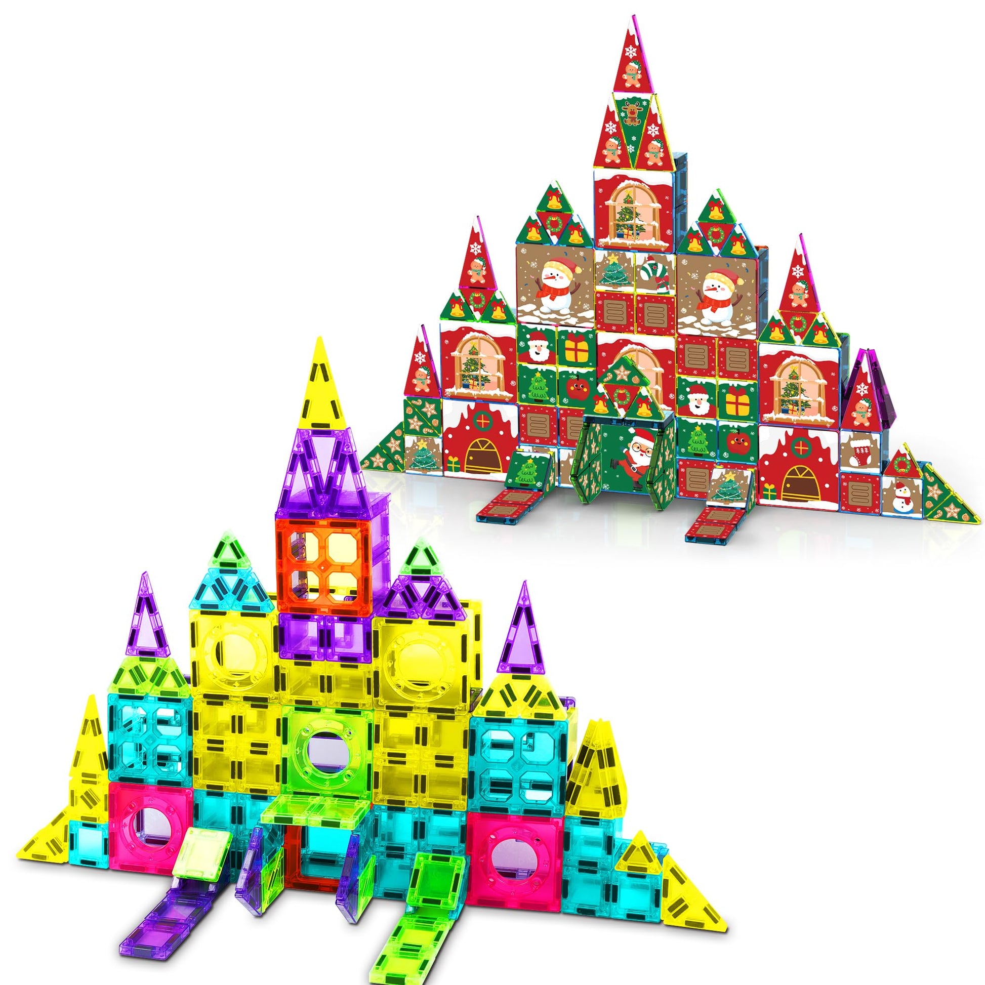 Ronqs 250 PCS Magnetic Tiles for Kids Magnetic Blocks for Kids with Christmas Theme  Magnetic Building Blocks Set  3D SETM Educational Toddler Toys