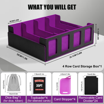 Trading Card Storage Box With Commander Display , 4-Row Deck Case With Removable Lid; 2400+ Card Deck Box For Mtg Tcg Sports Car