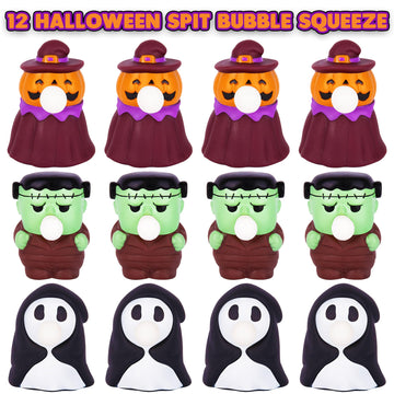 Artcreativity Halloween Spit Bubble Squeeze Toys - Set Of 12 Halloween Squeeze Toys - Squishy Halloween Stress Toys That Blow Bubbles When Squeezed - Non-Candy Halloween Goodie Bag Stuffers For Kids