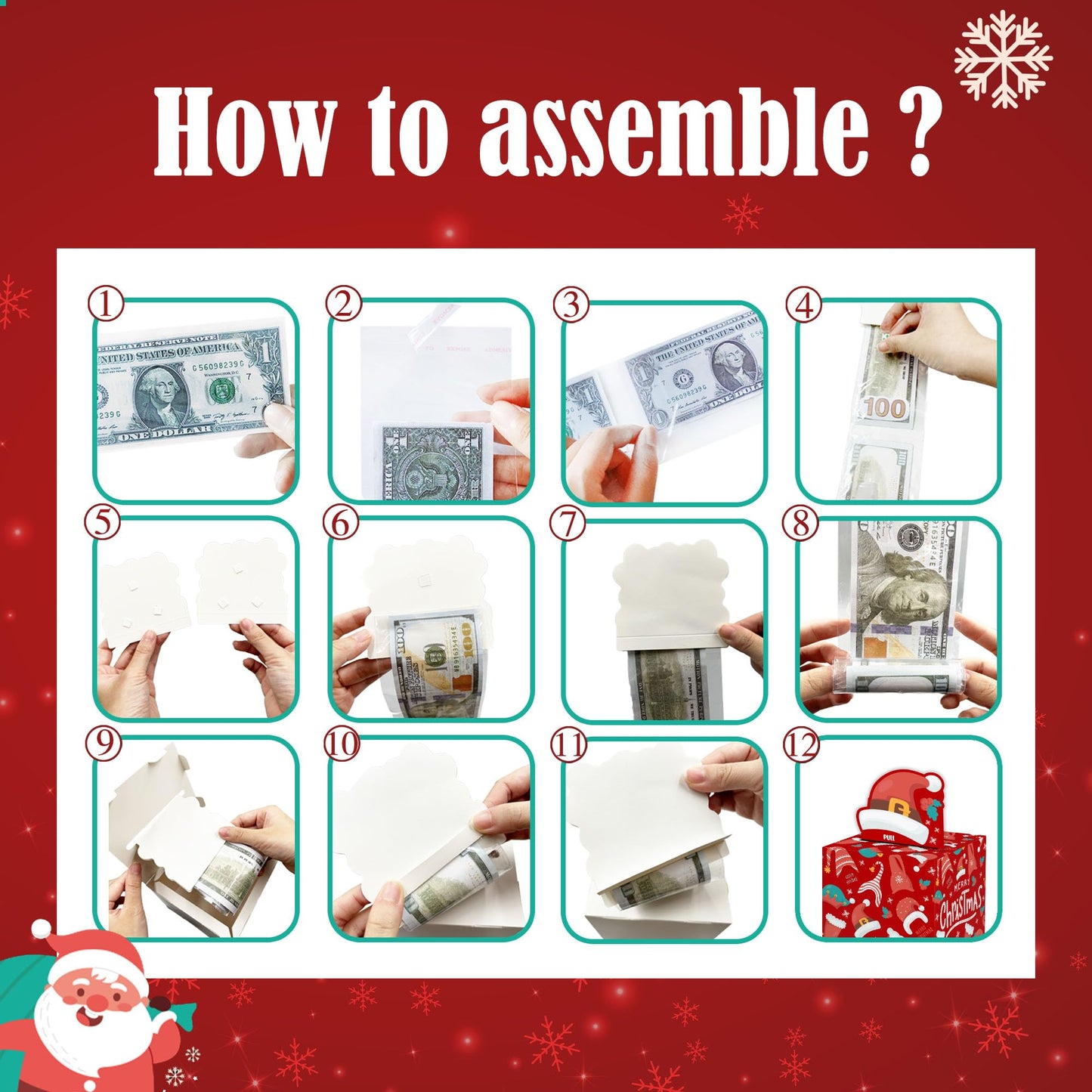 Surprise Christmas Money Box Gifts, Money Gift Boxes Set For Women Men Girls Boys Friends, Santa Hat Decorations Box For Christm