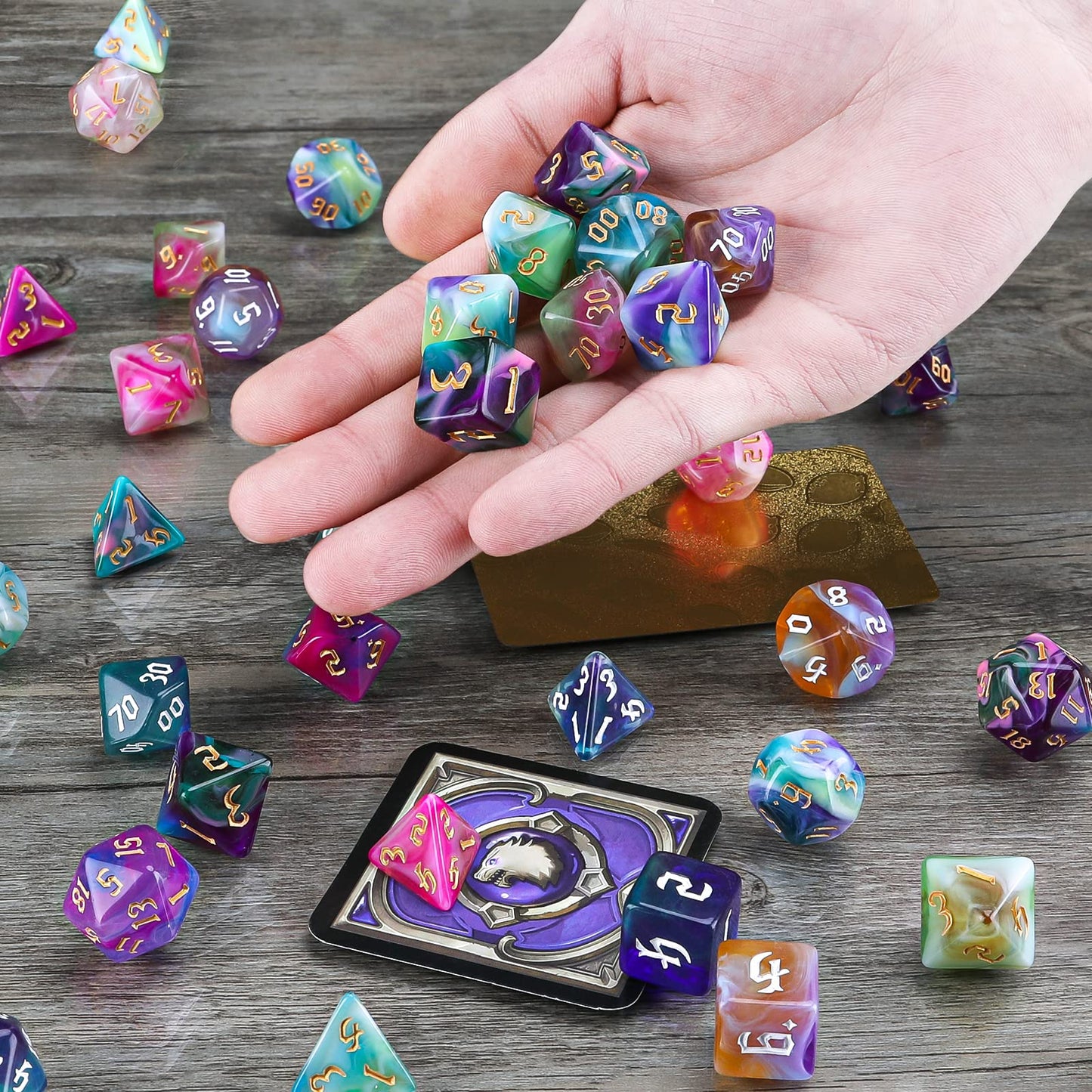 Surhugvy DND Dice Set, 7 X 7 (49 Pieces) Polyhedral Dice Set for Dungeons and Dragons DND RPG MTG Table Games Gift with 7 Pack B