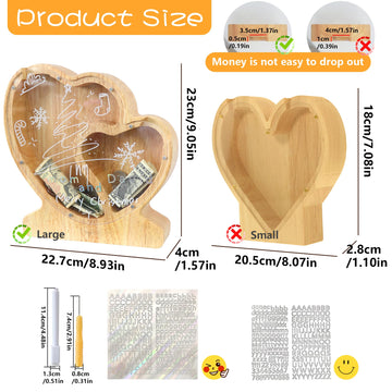 weallbuy Large Letter Piggy Bank for Kids Boys Girls Wooden Personalized Piggy Banks A-Z with Target Area Clear Alphabet Banknote Coin Banks for Gift Decoration Baptism (Love-2)