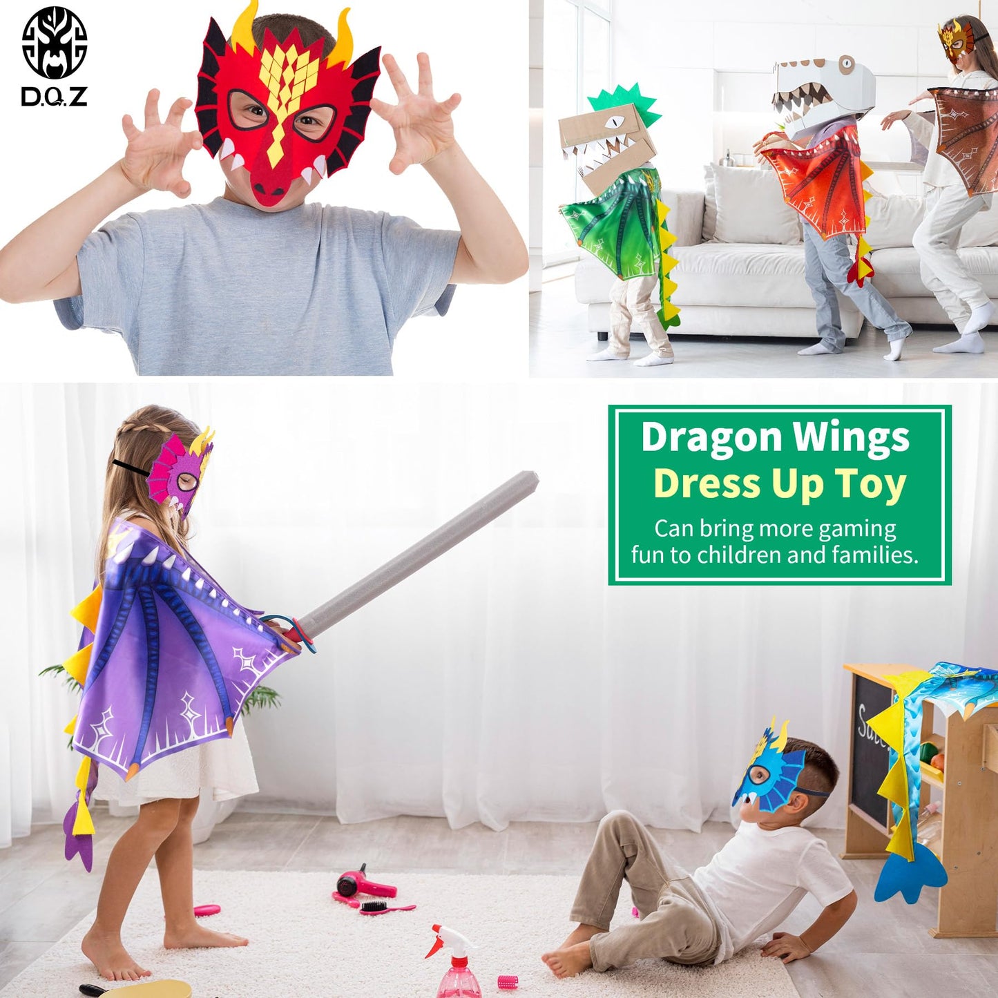 D.Q.Z Toddlers Dragon-Wings Costume For Kids Dinosaur Toys Gifts For 4 Years Old Boys Girls Birthday Dress Up Party (Green)