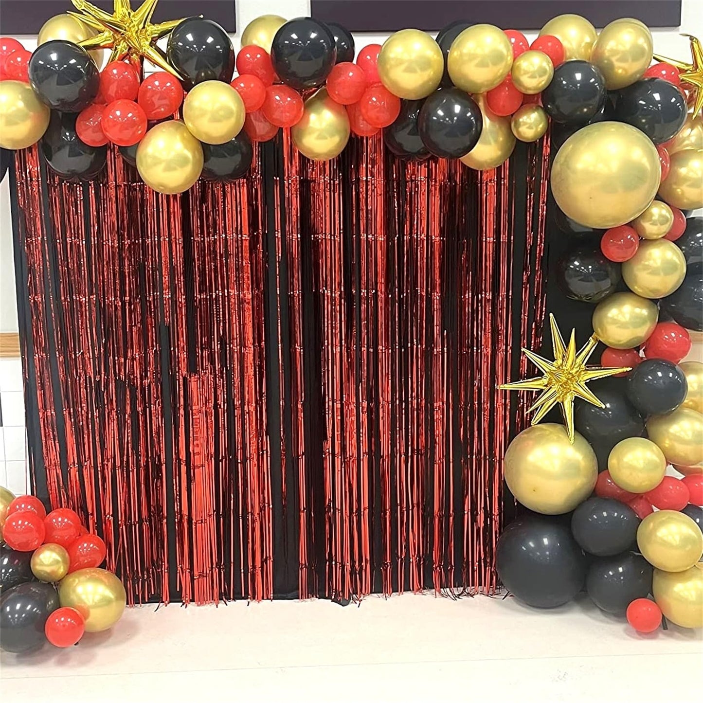 Casino Theme Balloon Arch Kit, 104 Pcs Red Black And Gold Metallic Latex Balloon Garland Kit With Dice Crown Explosion Star For