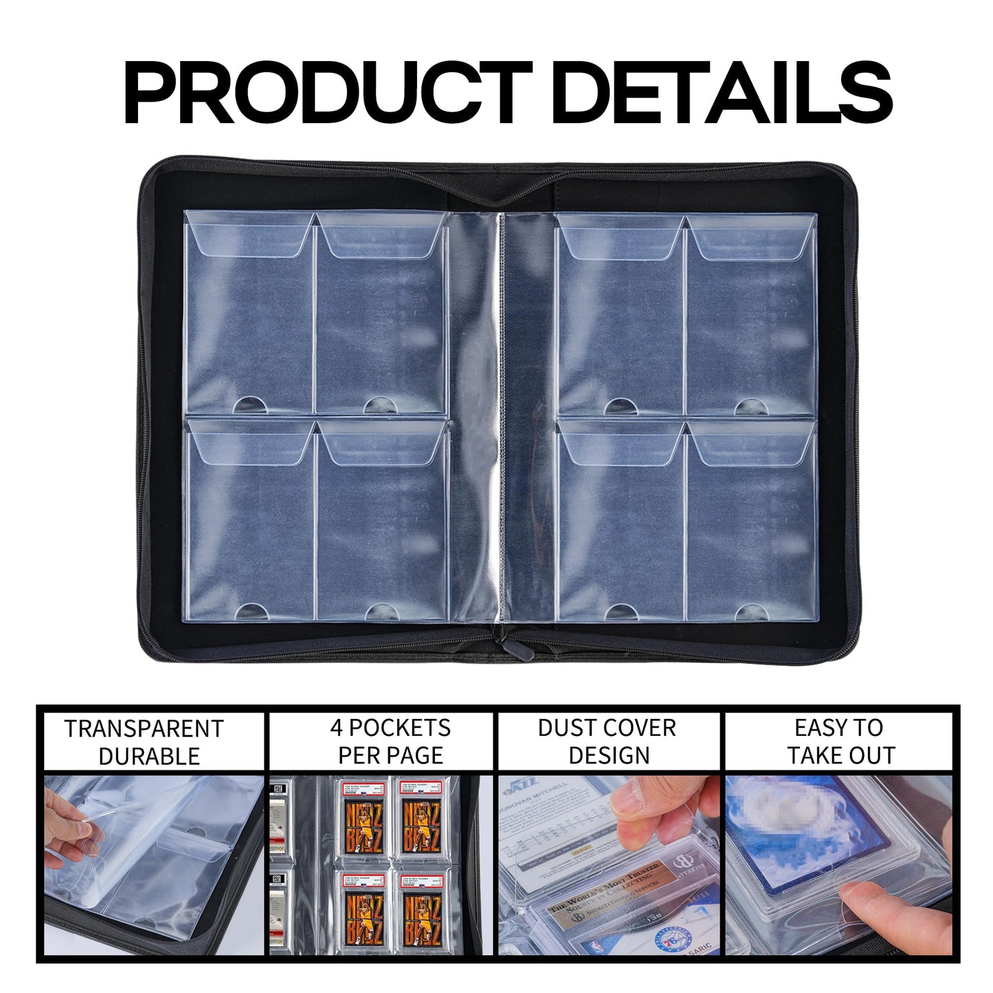 Morabto Graded Card Binder,Holds 40 Graded Cards,4 Pocket Slab Binder For Psa,Premium Graded Card Holder With Sleeves Blue
