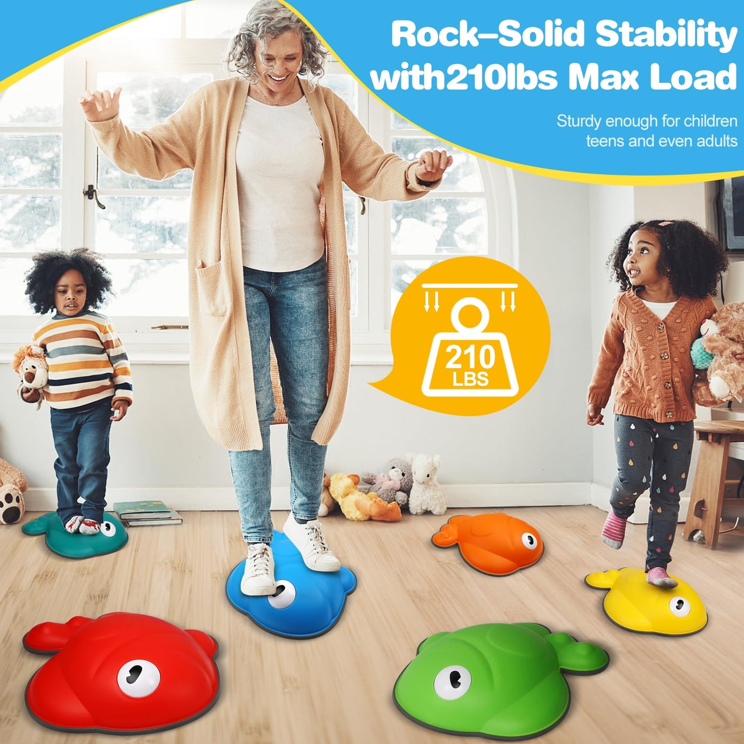 Terramus Goldfish Balance Stepping Stones For Kids, 6Pc Non-Slip Jumping Steps Stones, Toddler Obstacle Course Game Promote Coor