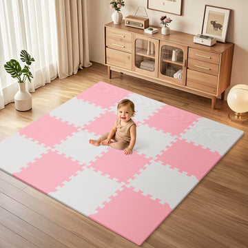 16Pcs Baby Play Mat for Floor, Foam Floor Tiles for Kids with Interlocking, Squares Foam Puzzle Carpet for Playroom, Crawling Ru