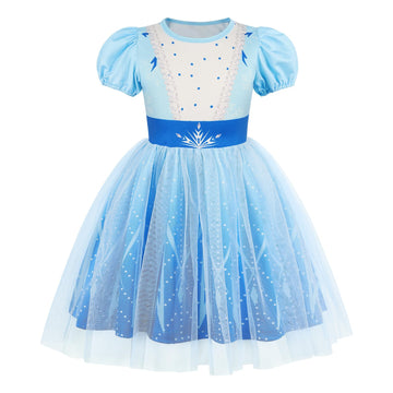 Benylion Princess Dress For Girls Princess Dresses Party Wear Puff Sleeve Tulle Dress For 2-3 Years,Paleblue