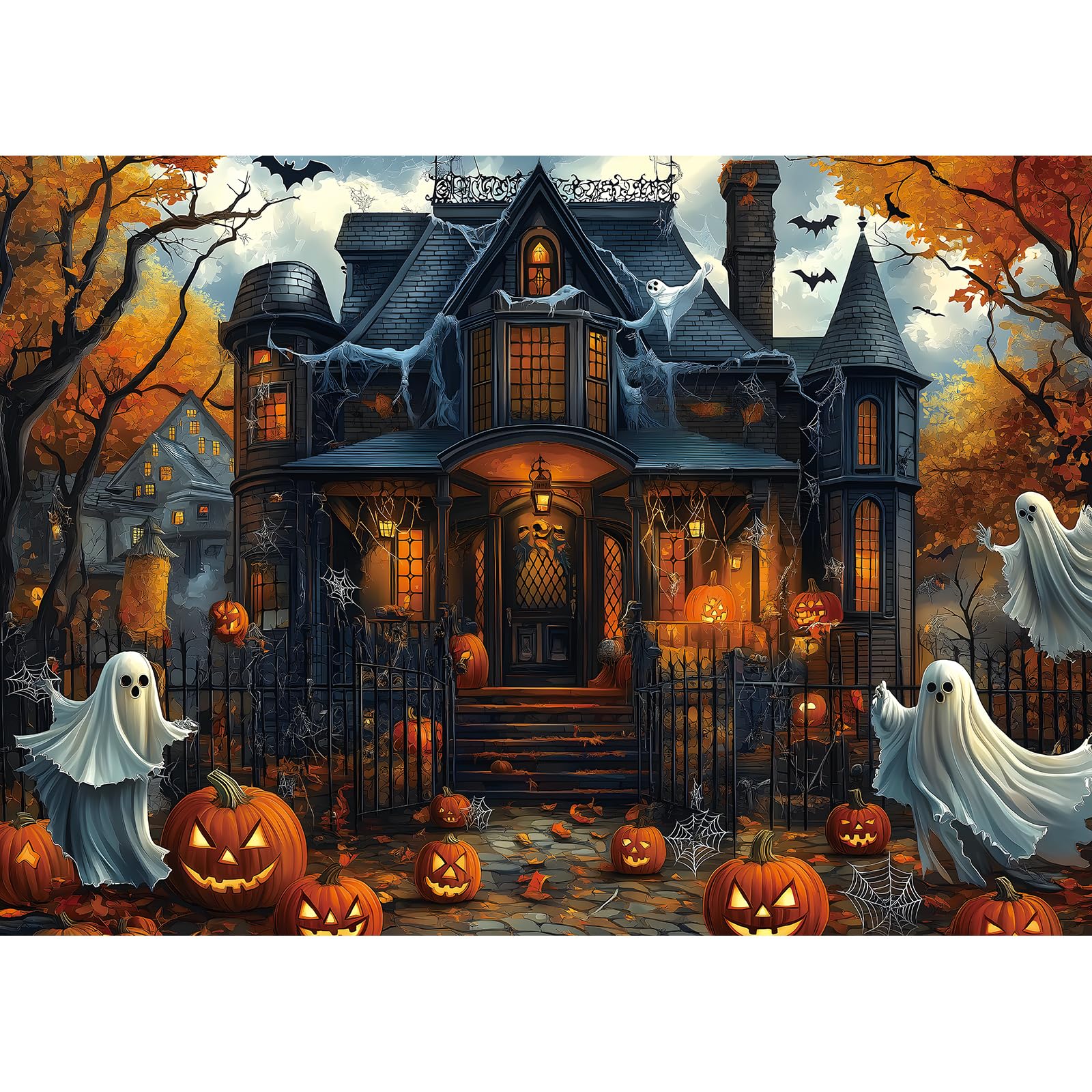 Halloween Haunted House 1000 Piece Jigsaw Puzzle for mature-themeds Spooky Ghosts & Pumpkins Gothic Mansion Challenging 1000-Piece Puzzle with Poster - Fun mature-themed Puzzle Game for Game Night (27 x20 )
