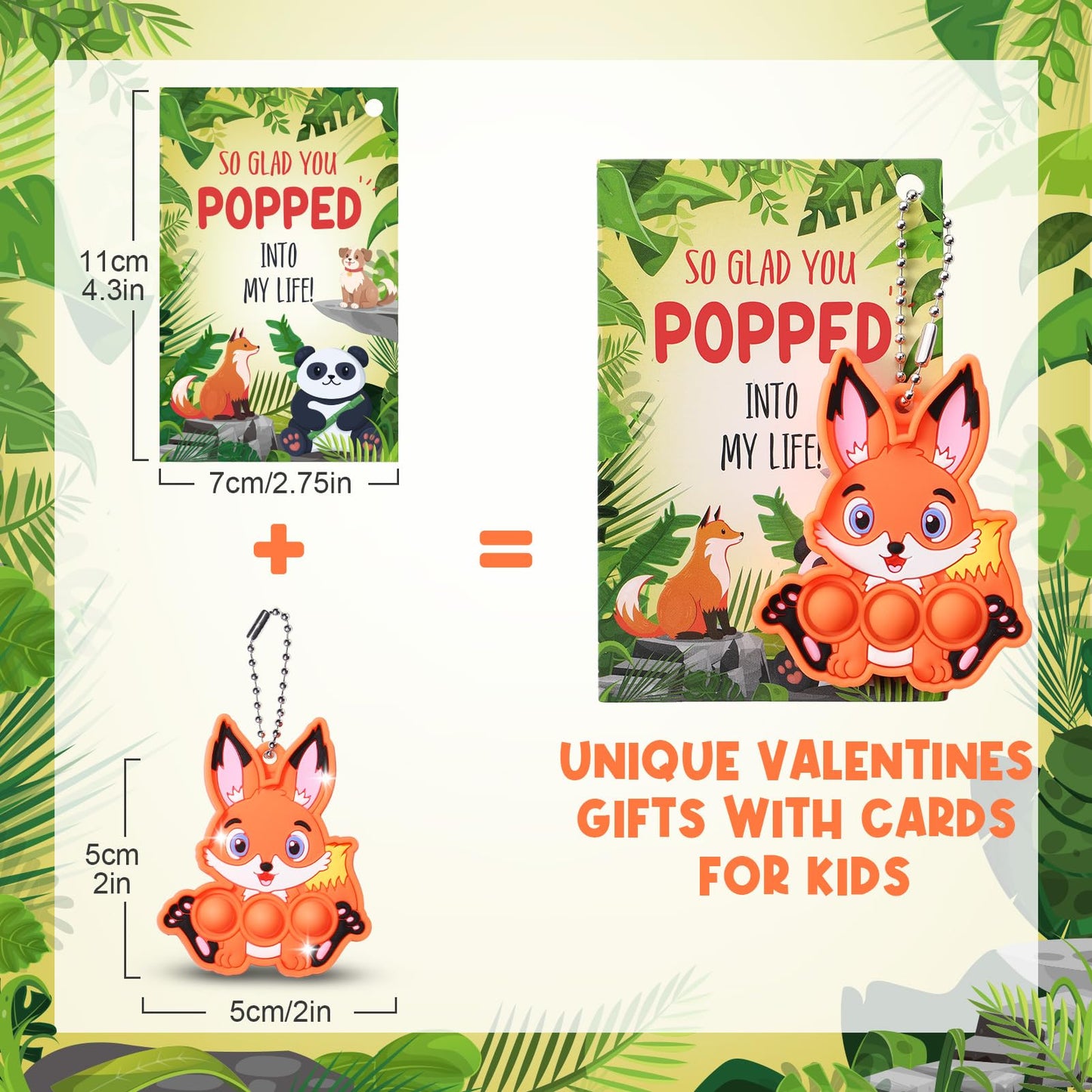 Asoulin Valentines Day Gifts For Kids, 24Pack Jungle Animals Pop Fidget Toys With Valentines Day Cards For Kids School Classroom