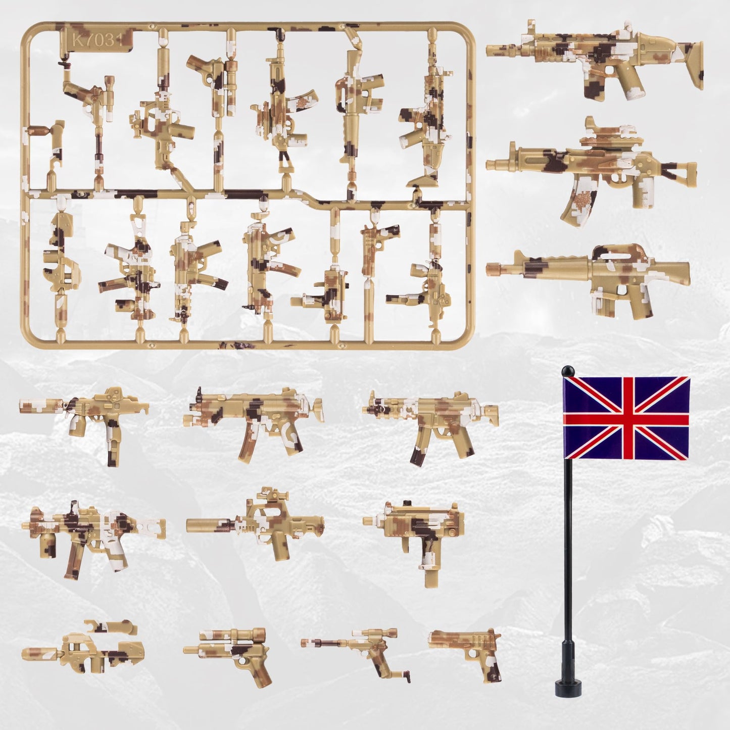 MaozyHomie 63 Pcs Military  Set Accessories U.K Special Forces  Toys Military Equipment Battle Blocks Bricks Compatible with Major Brand  3 Years Old and up