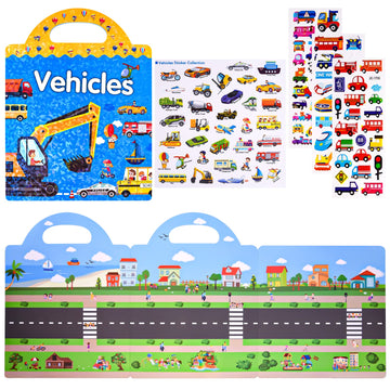 Astaron Reusable 3D Puffy Sticker Book For Kids, 88 Pcs Cute Waterproof Vehicles Stickers,Puffy Sticker Game Travel Stickers And Educational Sensory Learning Toy,4 Fold-Out Scenes Choices,(2-6 Age)