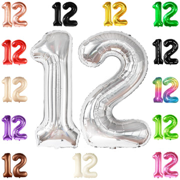 Giant, Silver 12 Balloon Number Foil - 40 Inch | 12 Birthday Balloon For 12Th Birthday Decorations For Girls | Number 12 Balloon, 12 Birthday Decorations Boy | 12 Year Old Birthday Party Decorations