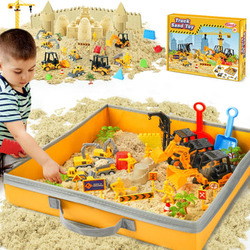Billeeit Sand Construction Kit with A Big Foldable Sandbox and 2.2lbs Magic Sand, Truck Sand Construction Toys Including Castle