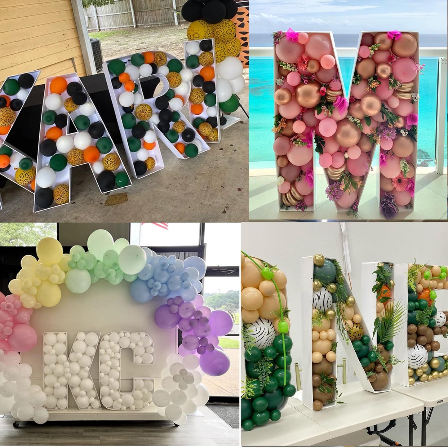 JW Passion 2FT Letter M Mosaic Balloon Frame - DIY Fillable Letters Kit for Birthday Party & Wedding Decor, Foam Material
