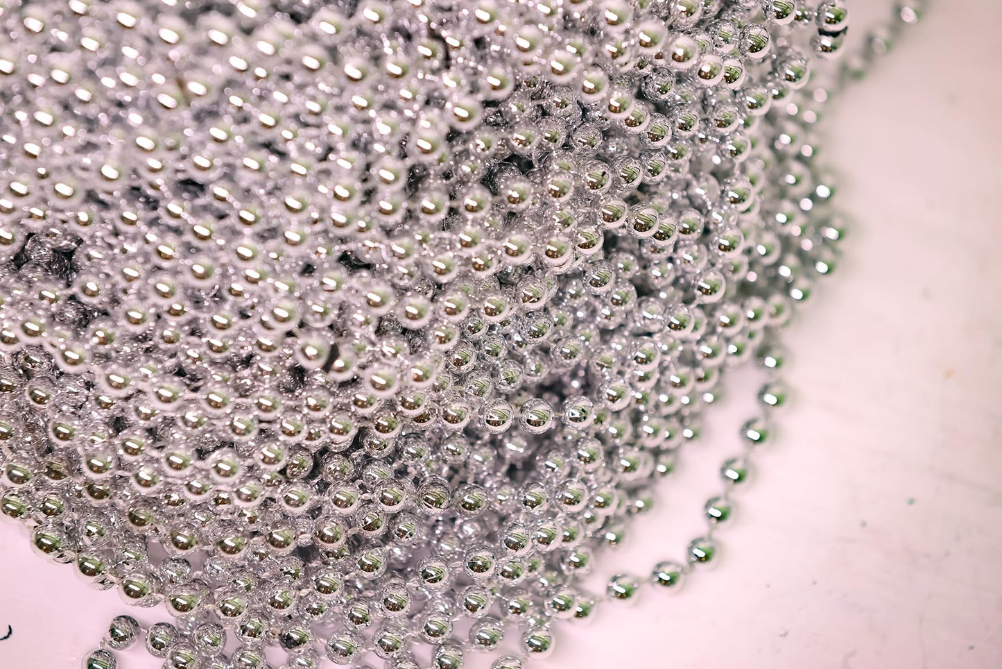 Mardi Gras Beads 33 inch 7mm, 12 Dozen, 144 Pieces, Silver Necklaces with Doubloon