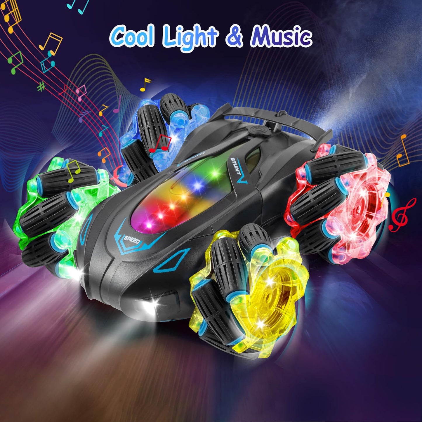 RC Cars Gesture Sensing Stunt Car, 360 Rotating Remote Control Car with Cool Light and Music, Spray Drift Hand Controlled Car, 2
