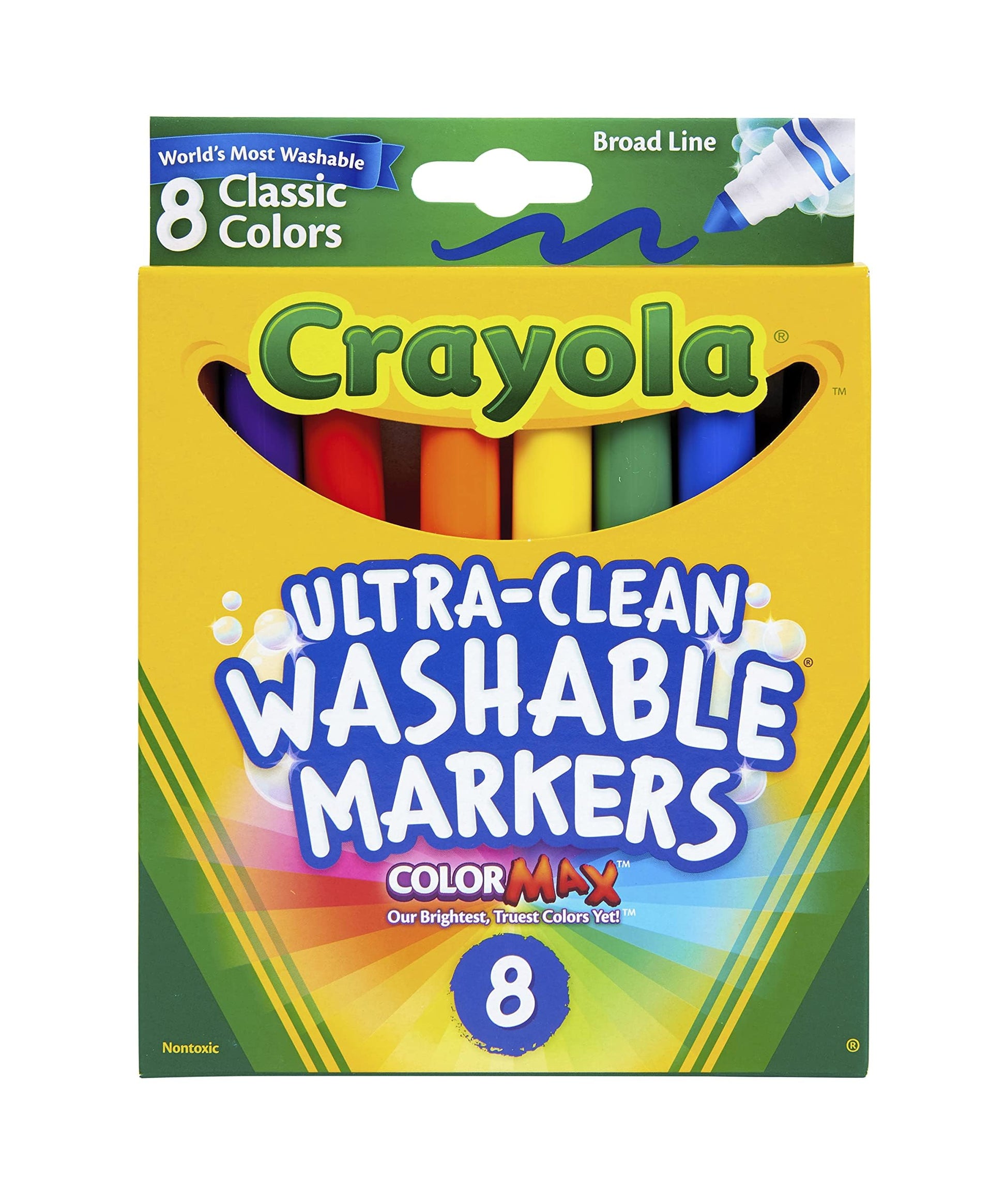 Crayola Washable Markers, Broad Point, Classic Colors, 8/Pack (58-7808)