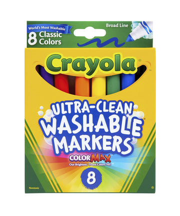 Crayola Washable Markers, Broad Point, Classic Colors, 8/Pack (58-7808)