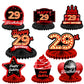 Happy 29Th Birthday Red And Black Table Honeycomb Centerpieces Balloons Theme Decor Table Decorations Table Toppers For Girls Women Princess 29 Years Old Birthday Party Bday Supplies Background Gold