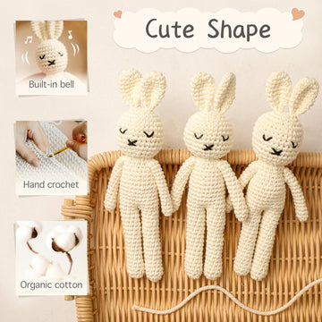 Baby Rattle Crochet White Bunny Doll Baby Toys Handmade Newborn Toy Early Development Grips Stuffed Animal Organic Rattle (Bunny