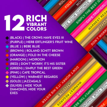 Pun Labs Schitts Creek-Inspired Colored Pencil Set - 12 Soft Core Drawing Pencils Foil-Stamped with Clever References - Ideal A