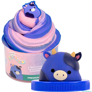Original Squishmallows Ingrid The Cow enhanced Cloud Slime  Blueberry-Scented  8 oz.  Storage Container with Figurine Topper  Rubber Charm  Goodie Bags Stuffers  Kids Party Favors  Sensory Toys
