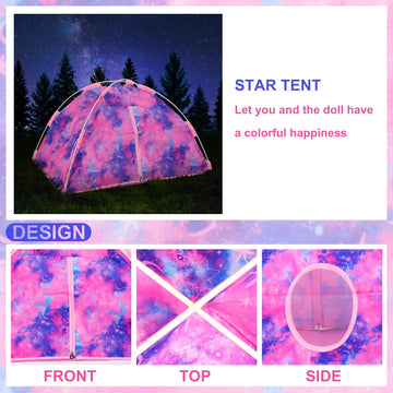 Ecore Fun 11 Items 18 Inch Girl Dolls Camping Tent Set And Accessories Including 18 Inch Doll Camping Tent Clothes Set Campfire Chocolate Biscuit Binoculars Etc