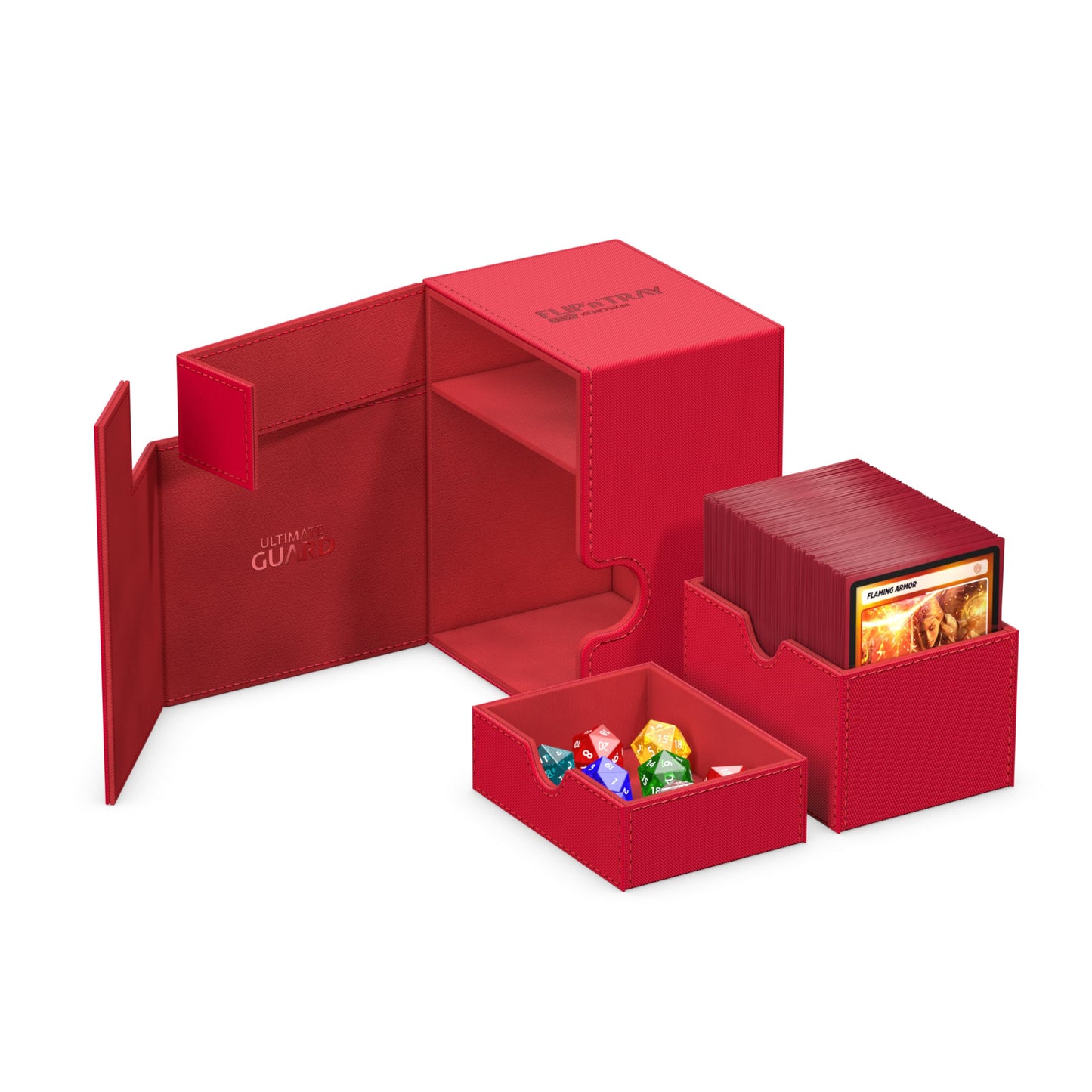 Ultimate Guard Flip'N'Tray 133+, Deck Case For 133 Double-Sleeved Tcg Cards + Dice Tray, Red, Independent Magnetic Closure & Mic
