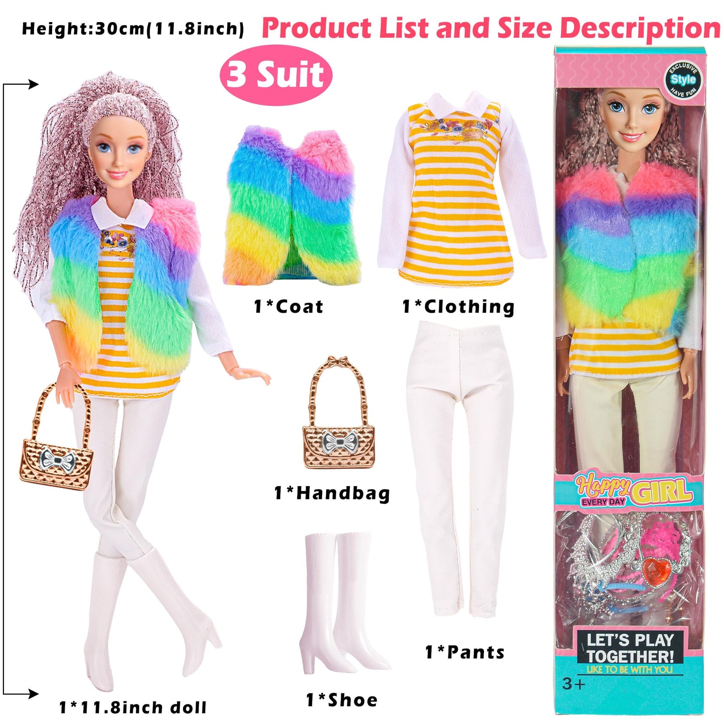 iBayda 6 Pack Fashion 11.5 inch American Toy Prinecess Dolls Playset with Outfits Dress Design and Accessories Like Handbag Hat Crown Necklace Suitcase (Gift Box Package)