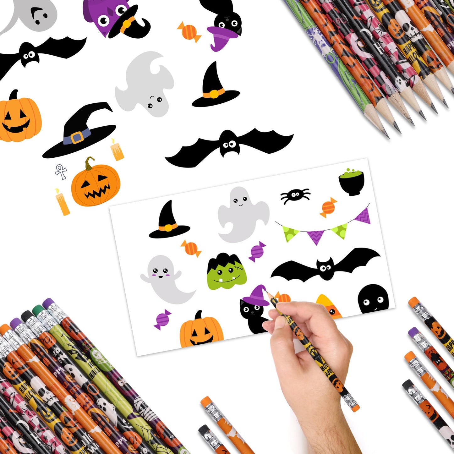 xutengy 72Pcs Halloween Pencils Stationery Party Favors Set, Halloween Themed Pencil Set Gifts Kit for Kids Halloween Party Supp