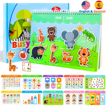 Preschool Learning Activities Spanish English Books - Montessori Educational Toys For 3 4 5 Year Old Girls, Sticker Books For To