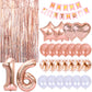Rose Gold 16Th Birthday Party Decoration Kit - Happy Birthday Banner,Fringed Curtain,Latex Balloon And Confetti Balloons For Gir