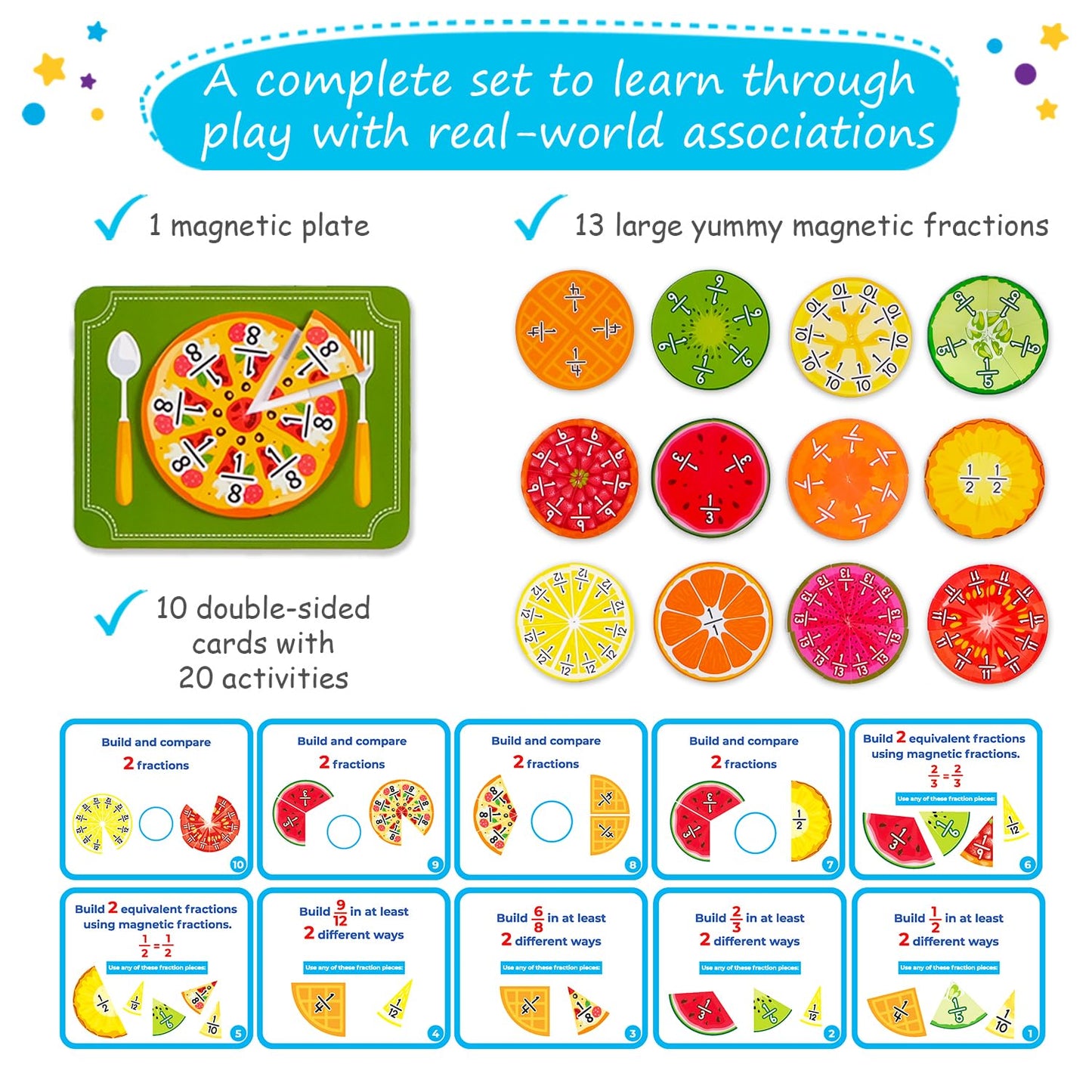 112 Pcs Yummy Magnetic Fractions - Magnetic Fraction Tiles & Circles, Bars, Classroom Math Manipulatives, Fraction Manipulatives For Elementary Teachers 2Nd, 3Rd, 4Th, 5Th Grade - Simply Magic