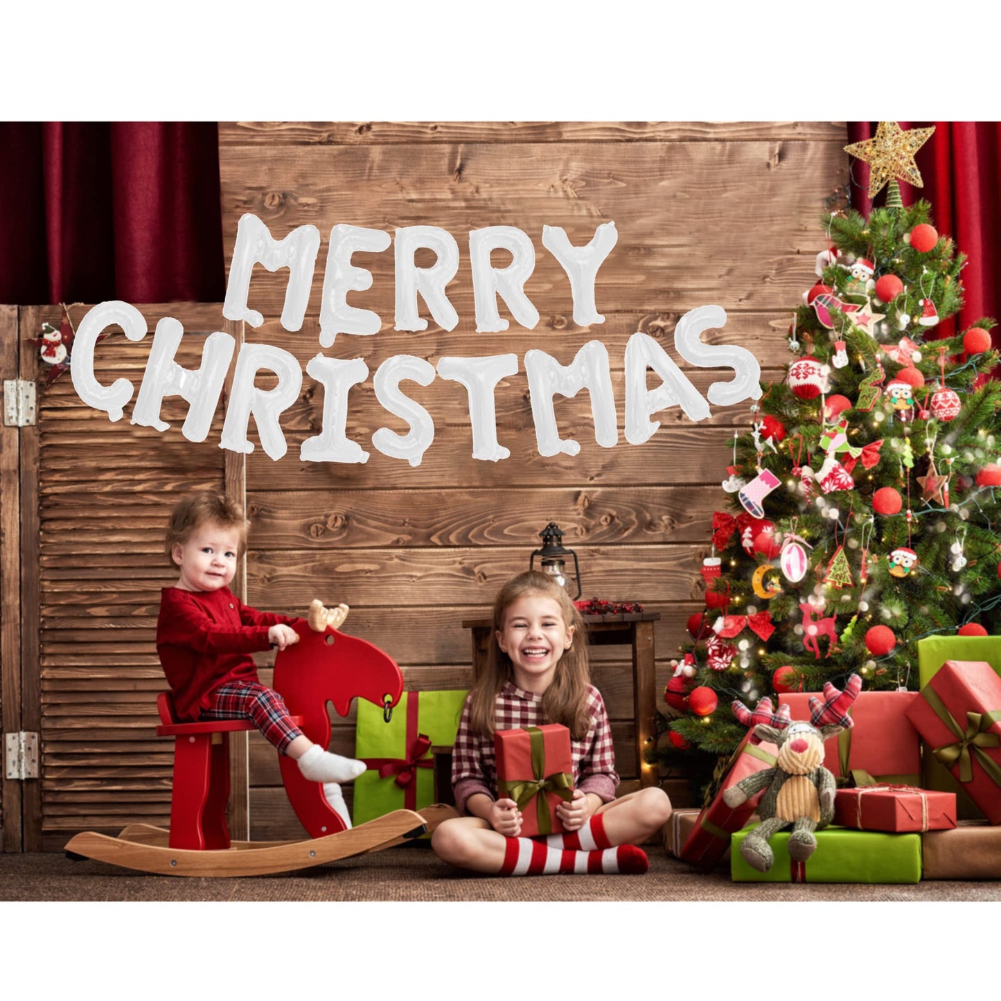 Tellpet Merry Christmas Balloons Banner, Christmas Party Decorations, White