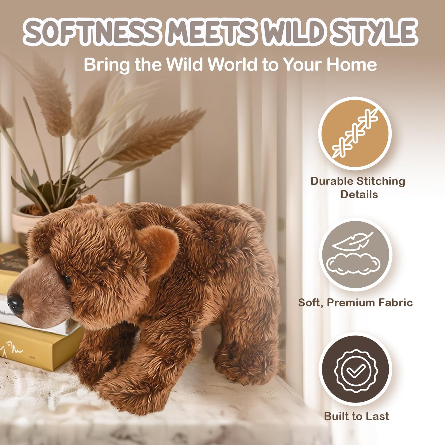Forest & Twelfth 12 Stuffed Grizzly Bear Plush  Heirloom Collection Stuffed Animal  enhanced Materials  Best Gift for Kids Age 3+  Nursery and Room Decor (12'' Grizzly Bear)