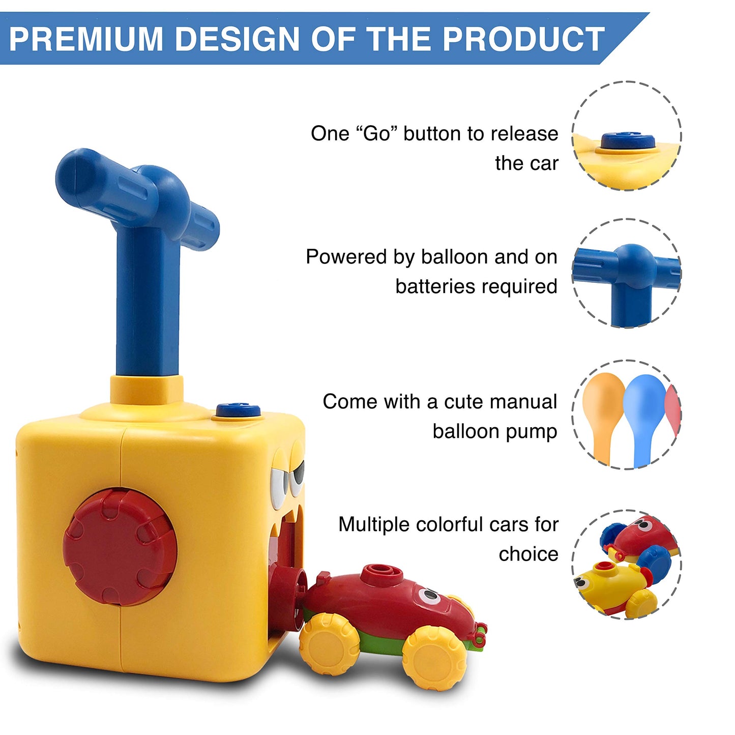 Pathosio Pets Balloon Car Toy Pump Set for Kids - Ideal Holiday Gift Balloon Toy Power Launcher, Balloon Launcher for Kids, Ball