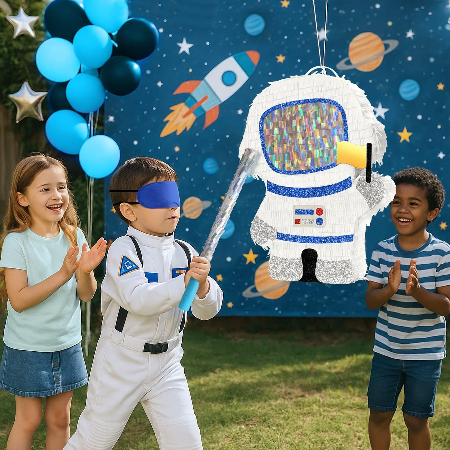 WERNNSAI Astronaut Piata - Space Party Decorations Space Piata Bundle with Blindfold and Bat Boy Birthday Decorations for Kids F