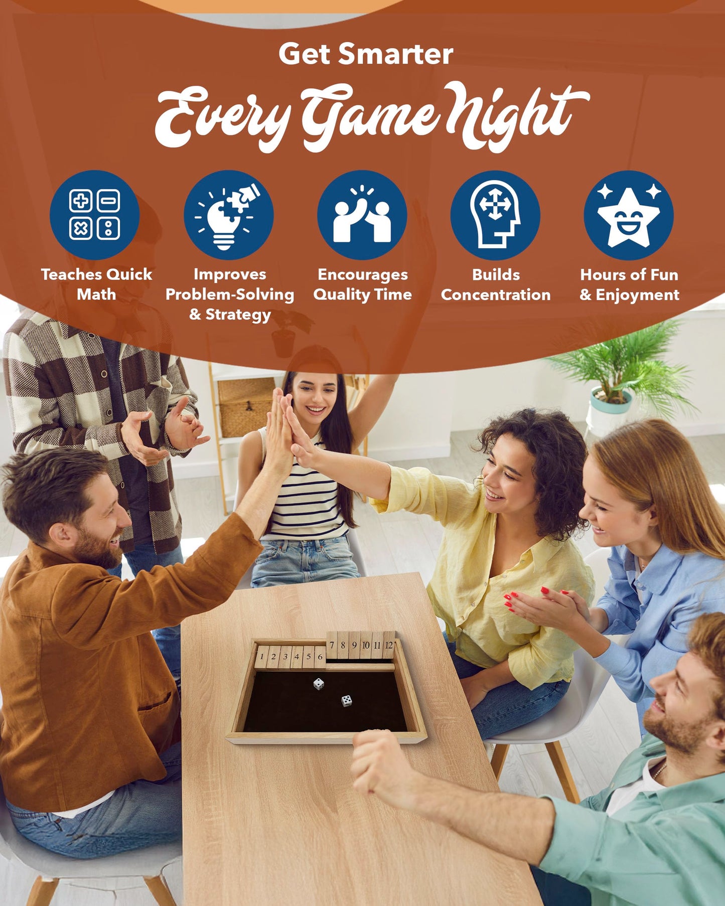 WE Games Wooden Shut The Box - Close The Box Set with 12 Number Tiles & 2 Dice Games - 13.5    Natural Wood Finish