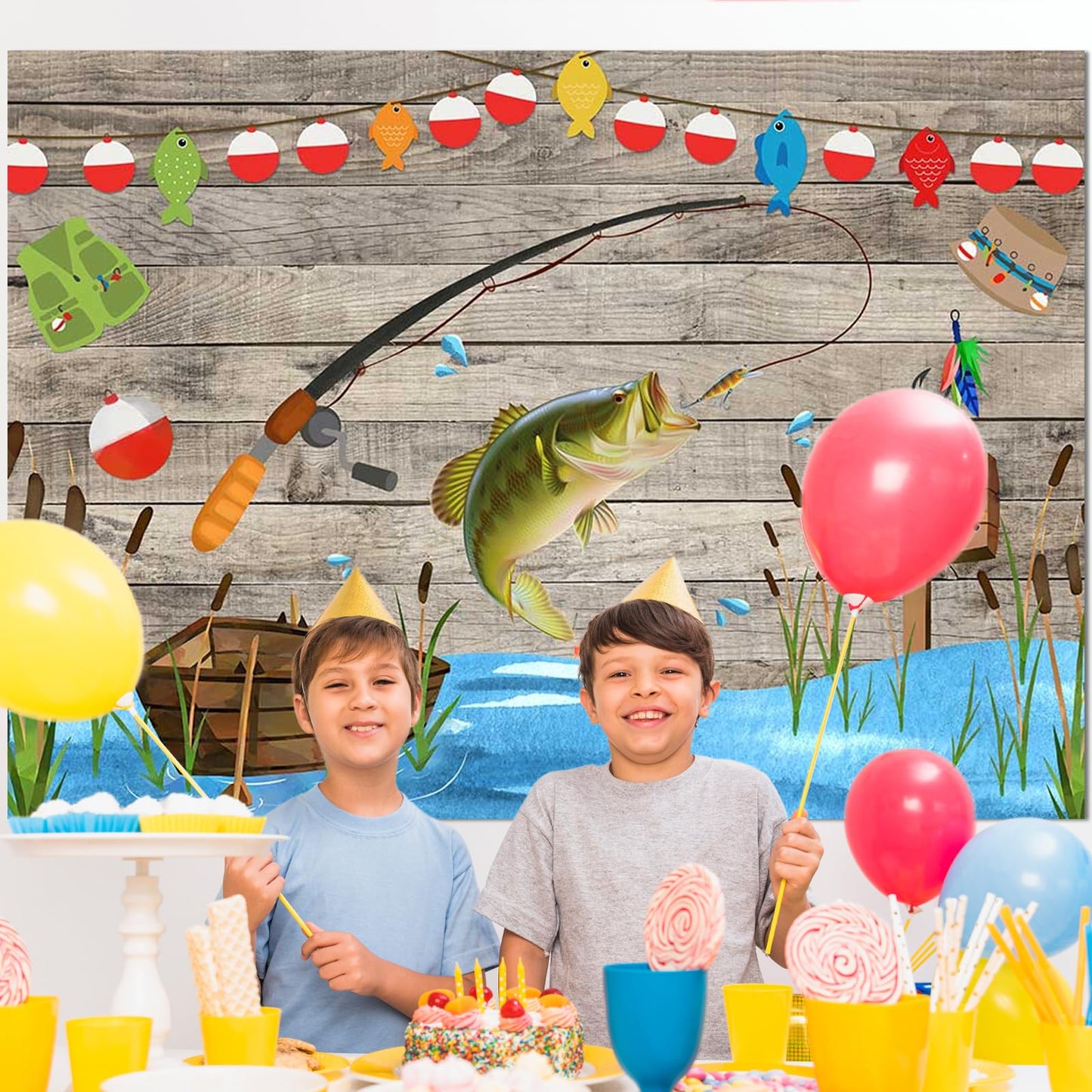 Avezano Rustic Wood Gone Fishing Backdrop for Birthday Party O Fish Ally Kids Baby Shower Photography Background Retirement Fish