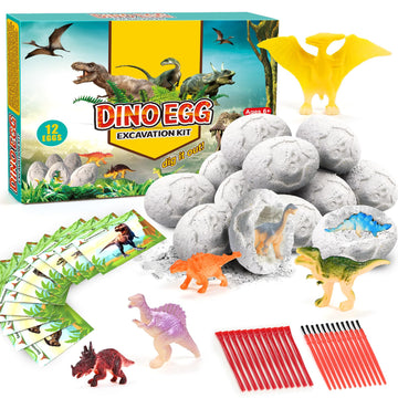 Dino Eggs Dig Kit, 12 Pack Dinosaur Eggs Excavation Set, Easter Gift Dinosaur Toys Science Experiments Kits With 12 Cards, Easter Basket Stuffers Toys For 3 4 5 6 7 8 9 10 11 Year Old Boys Girl