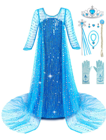 Aoiviss Princess Dresses For Girls Luxury Sequin Princess Costume Kids Fancy Dress Up For Halloween Carnival Party Cosplay
