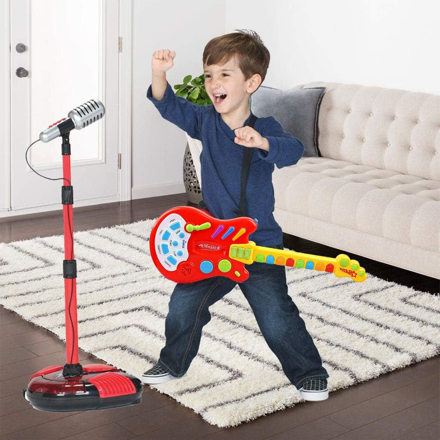 Dimple Kids Handheld Musical Electronic Toy Guitar With Over 20 Interactive Buttons, Levers And Modes For Children, Best Toy For Girls & Boys (Guitar With Batteries)