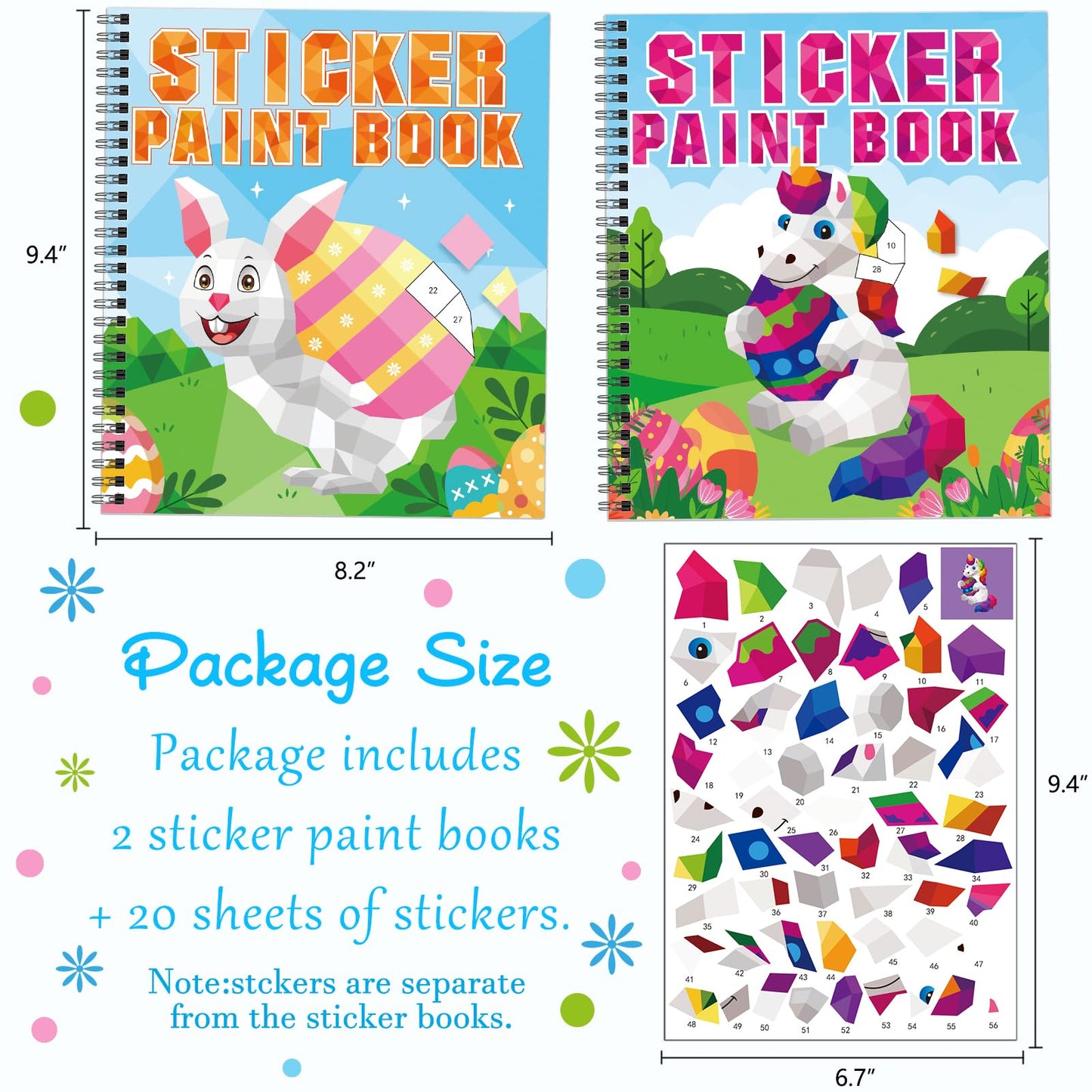 2Pcs Easter Day Crafts For Kids Ages 4-8 Sticker Paint Books Gift Party Create 20 Pictures(Sticker Sheets Are Separate)
