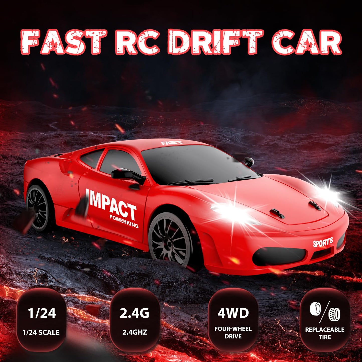Yuan Plan Rc Drift Car, 2.4Ghz 1/24 High Speed Remote Control Car Rc Cars Drifting Rc Car Racing Car Model Vehicle, 4Wd Fast Dri
