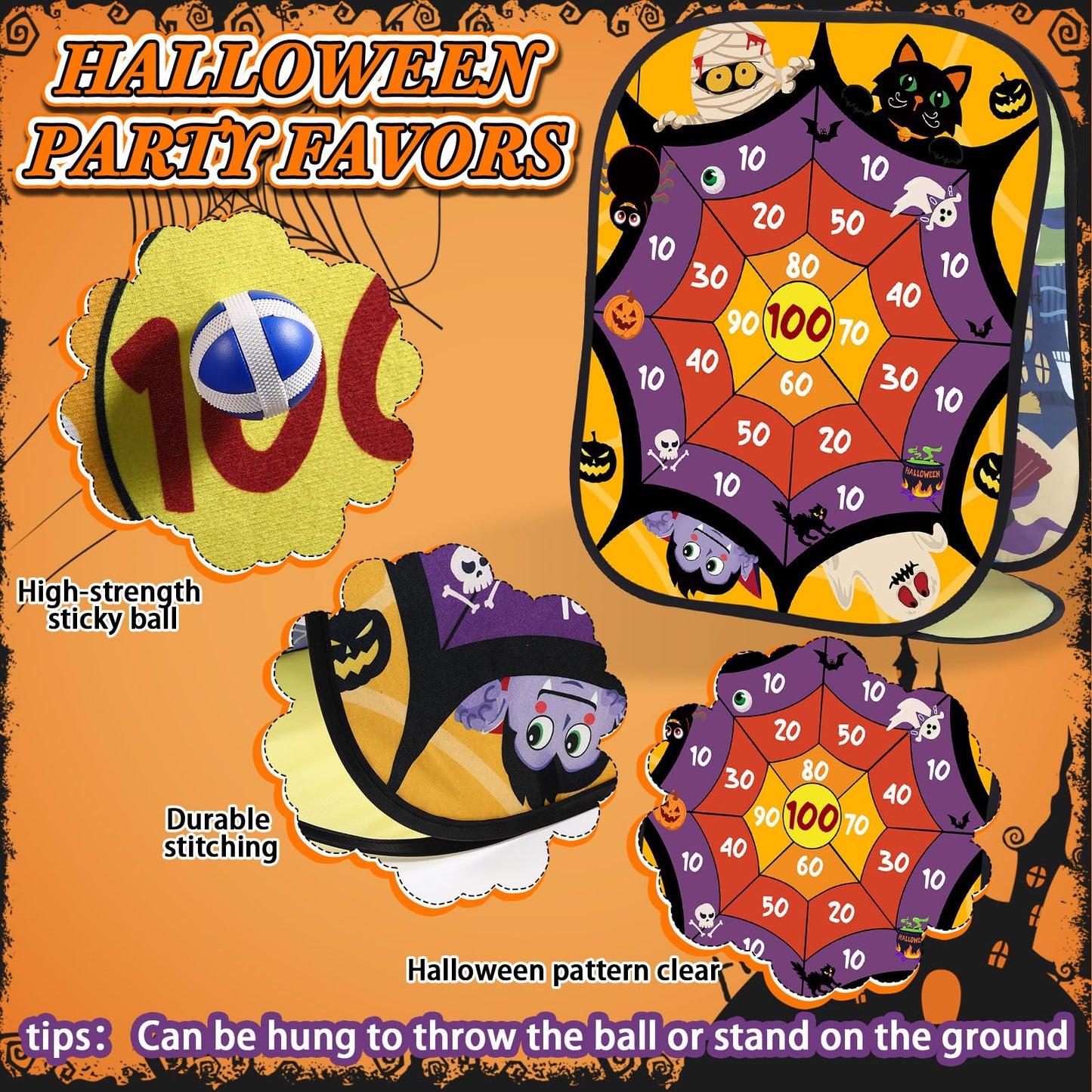 Blosssound Halloween Bean Bag Toss Games Set Double-Sided Foldable Dart Board With Sticky Balls Halloween Party Games For Family