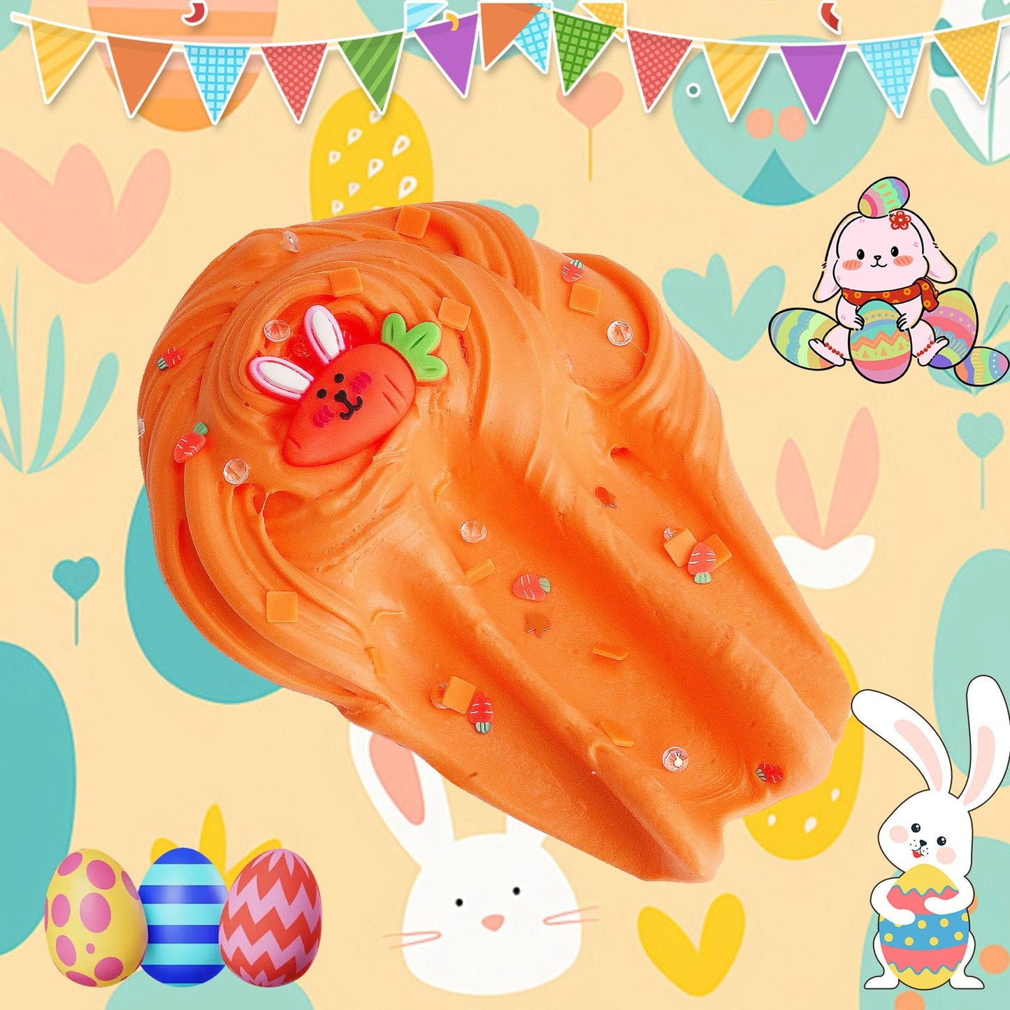 Okaybee Carrot Orange Butter Slime With Easter Bunny Slime Charm, Slime Toys For Kids, Easter Gifts For Toddlers Teens Unisex Ch